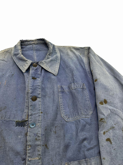 1930’s Distressed Repaired Indigo French Workwear Chore Jacket