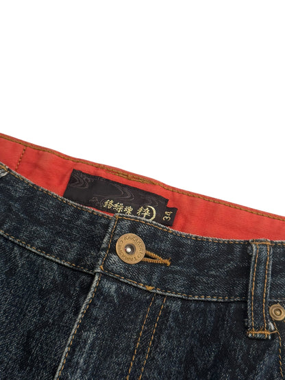 Dragon Embroidered Multipocket Snake Denim