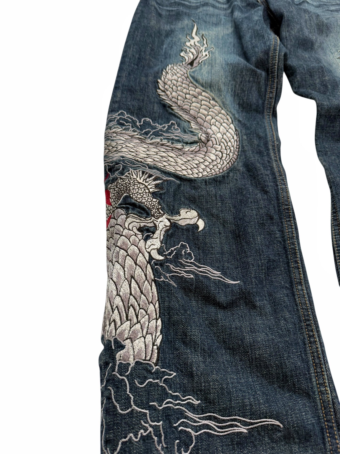 Embroidered Dragonball Flame Denim