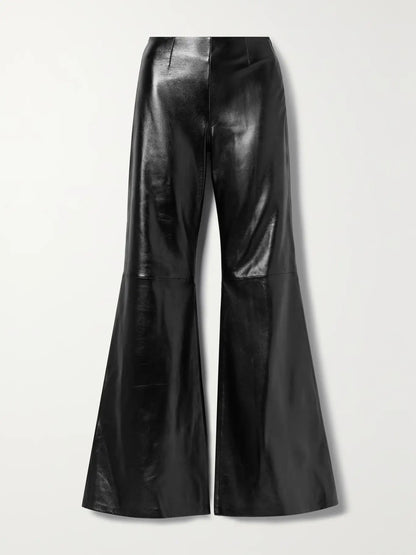 $1,950 Lamb Leather Glossy Flare Pants