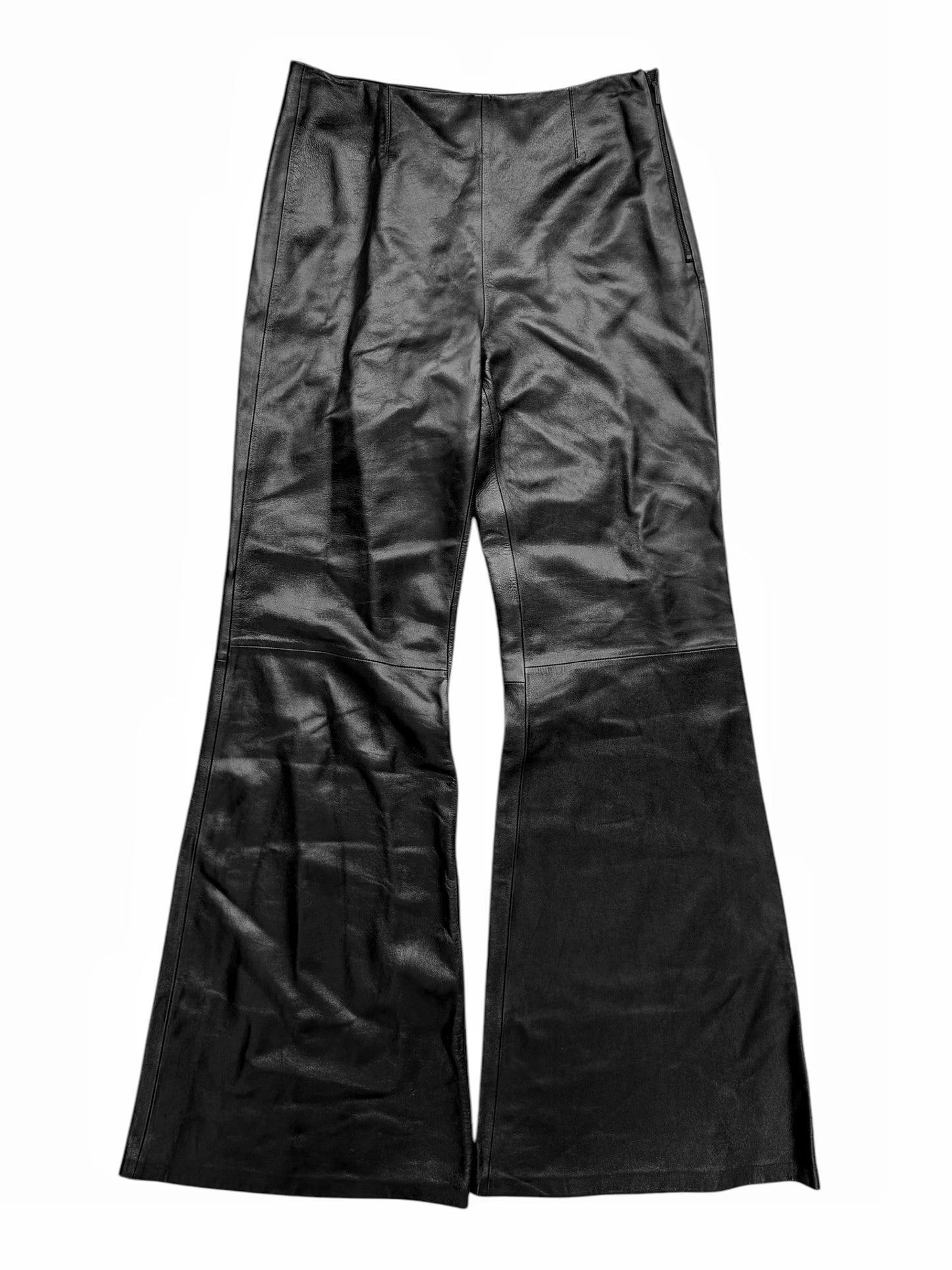 $1,950 Lamb Leather Glossy Flare Pants