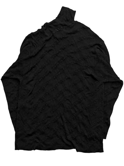 Mesh Distressed Logo Viscose Turtleneck Sweater