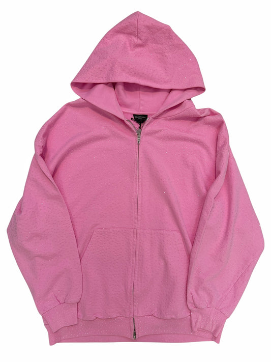 Strass Crystal Zip Hoodie Pink
