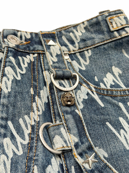 Runway Script Denim Raver Skirt