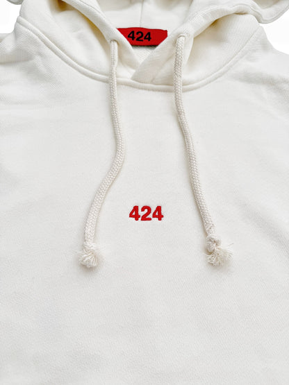 Embroidered Logo Pullover White Hoodie