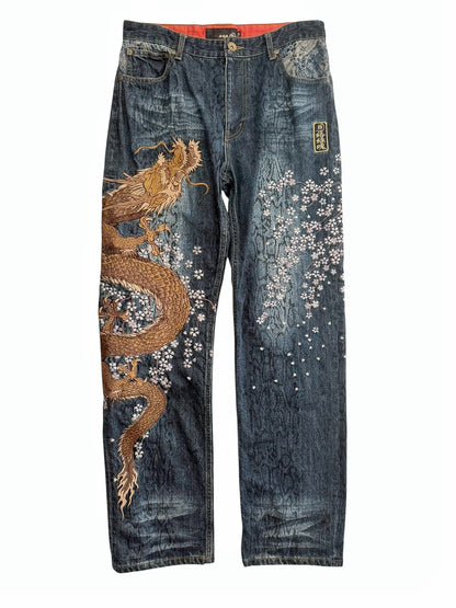 Dragon Embroidered Multipocket Snake Denim