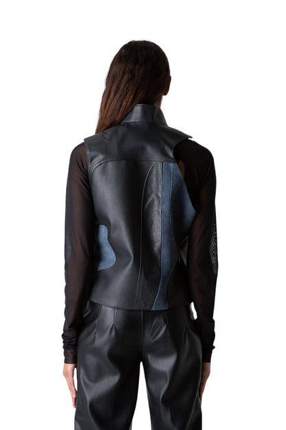 Recycled Couch Leather Asymmetric Vest