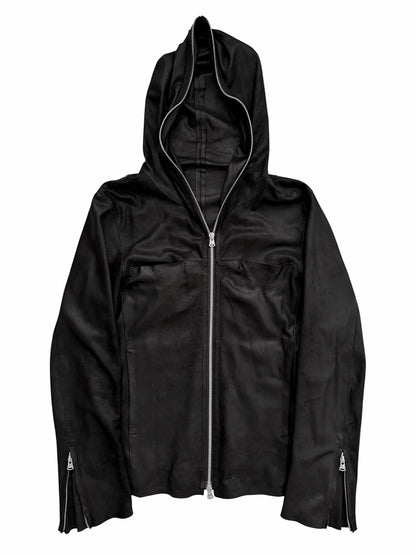 Full Zip Distressed Goat Skin Hoodie