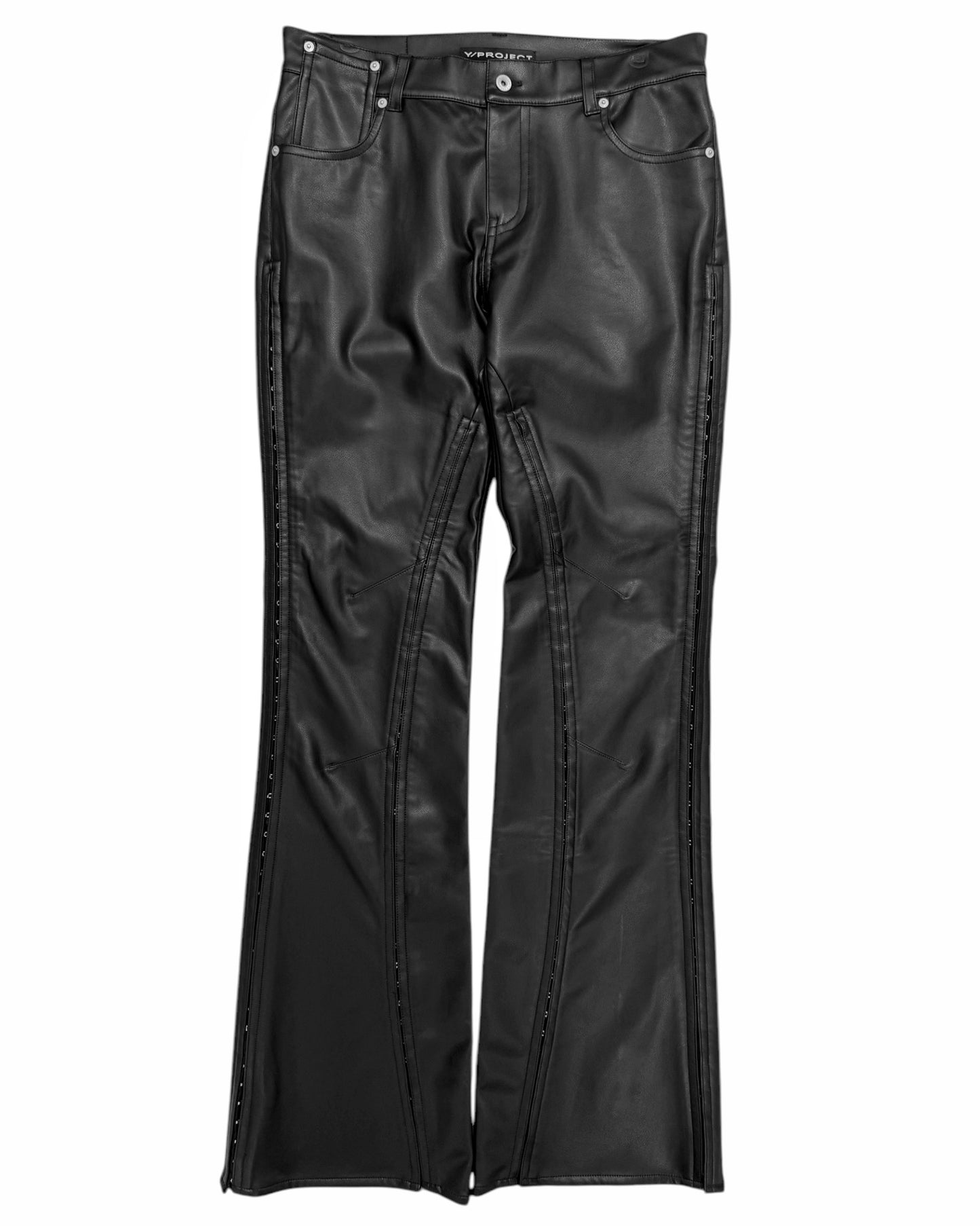 Hook Eye Flare Vegan Leather Pants