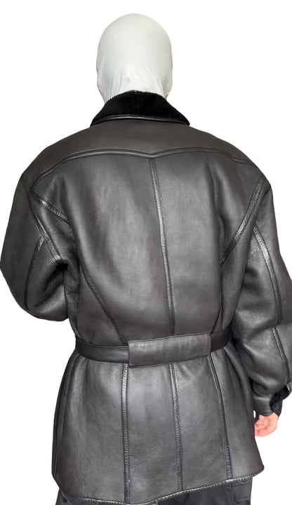 1980’s Long Buckle Sheepskin Leather Flight Coat