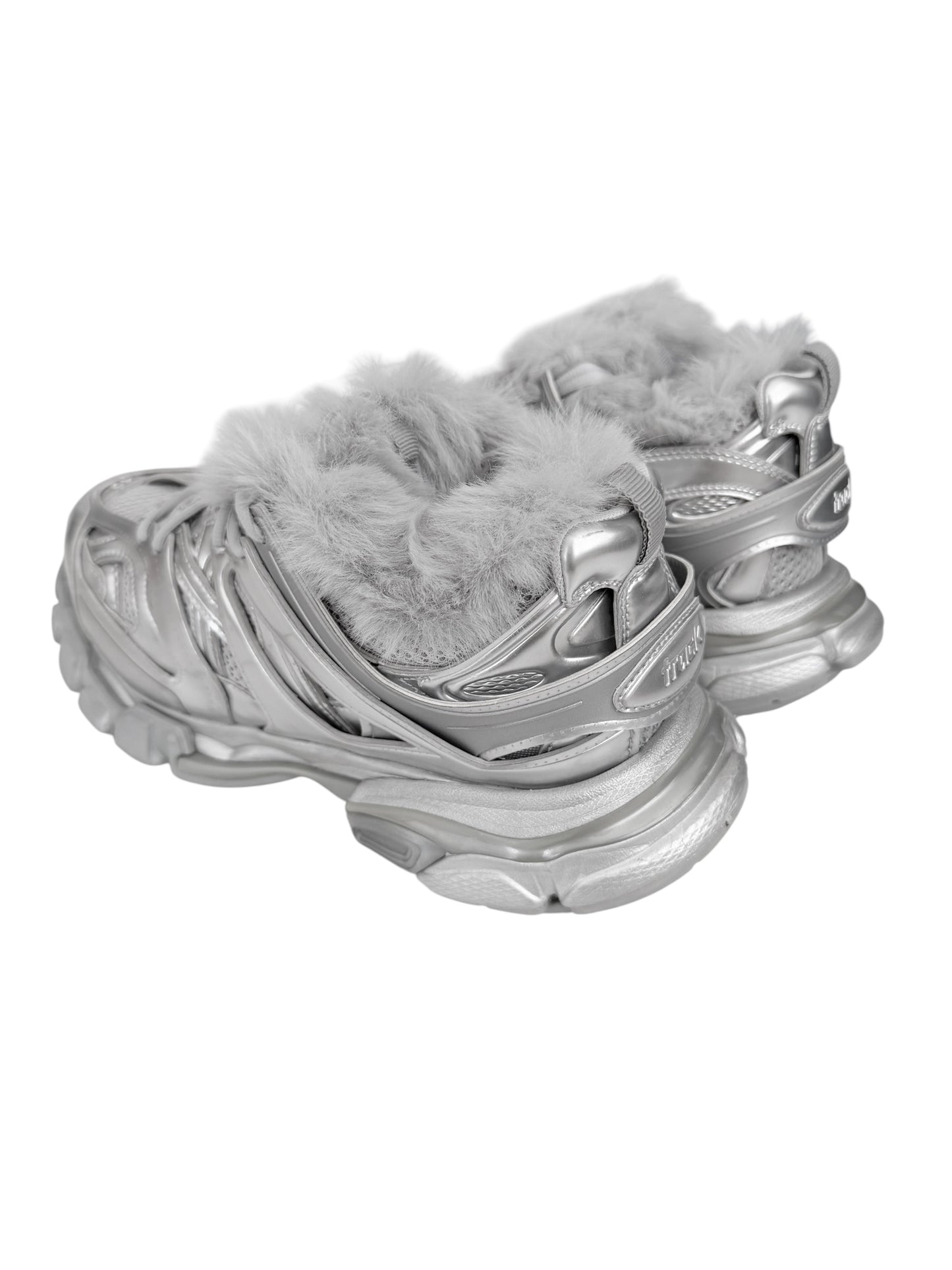 Metallic Silver Fur Track Runner