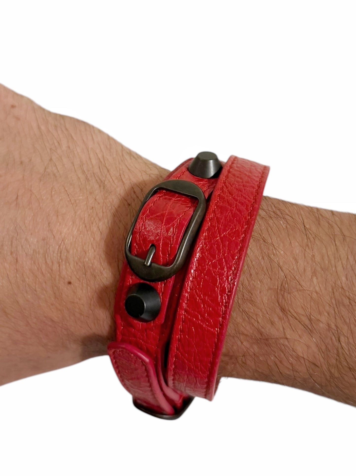 Arena Triple Wrap Buckle Red Stud Bracelet