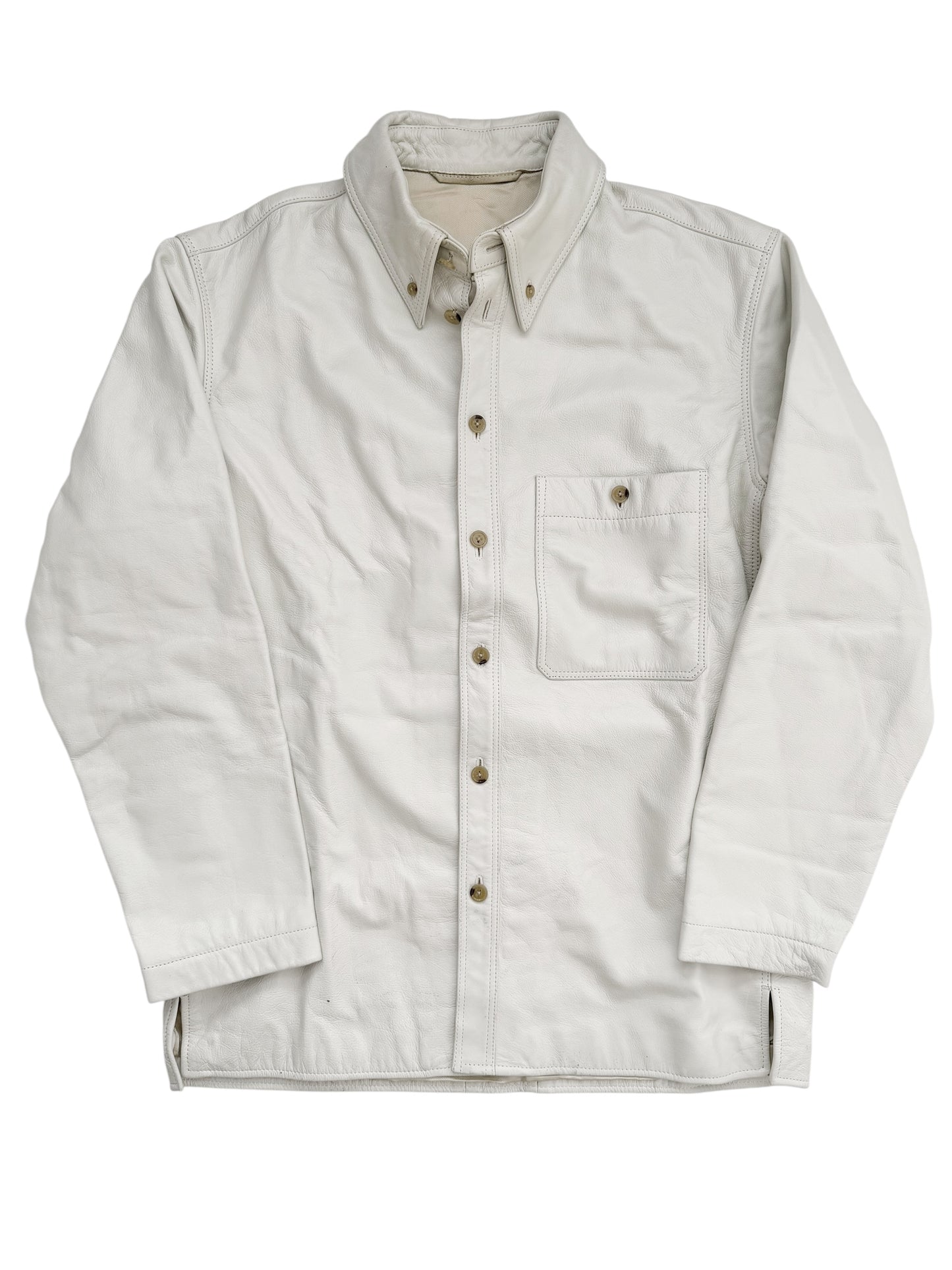 White Leather Over Shirt Jacket
