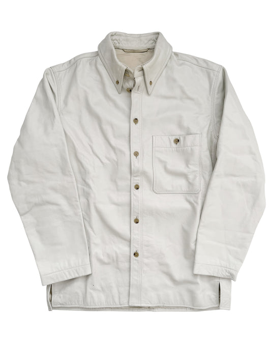 White Leather Over Shirt Jacket