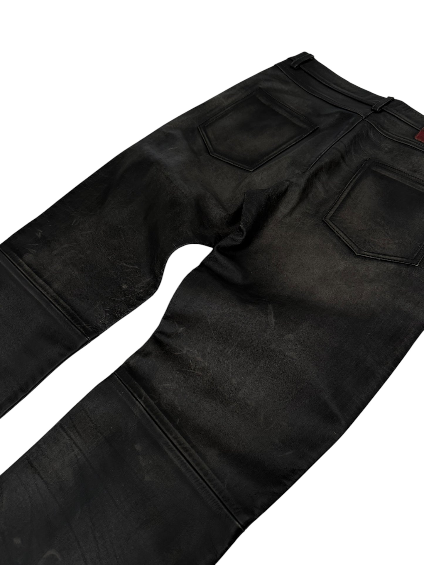 Leather Jeans Rub Distressed Pants