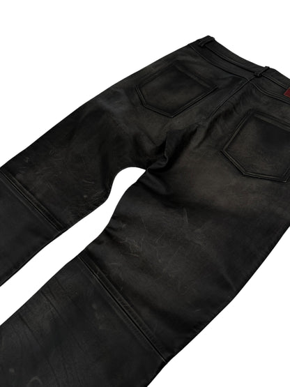 Leather Jeans Rub Distressed Pants