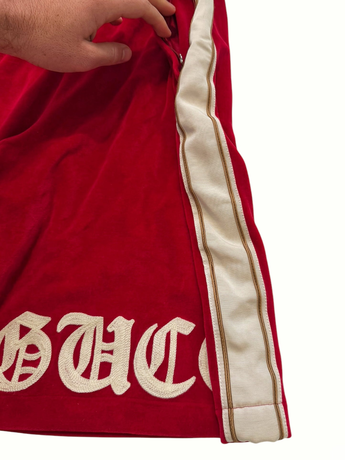 Chain Stitch Goth Logo Red Velvet Shorts