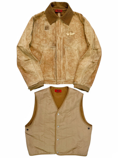 Distressed Leather “Carhartt” Work Jacket W Vest