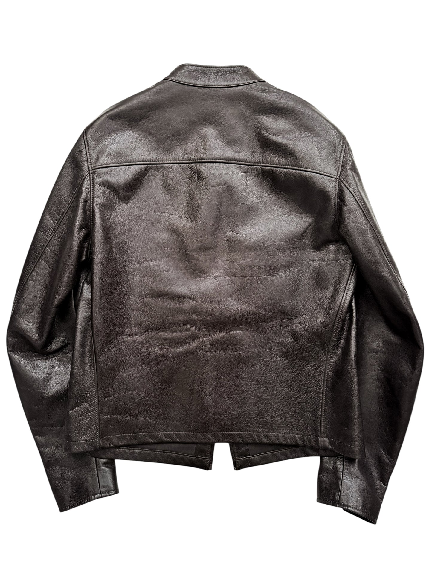 Cow Leather Cafe Jacket (Brownish Black)