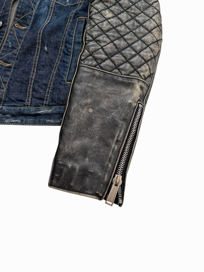 2018 Hybrid Dan Leather Denim Hooded Jacket