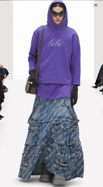 Runway Script Denim Raver Skirt