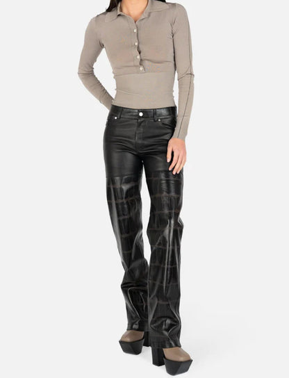 Hybrid Lambskin Leather Croc Embossed Trouser