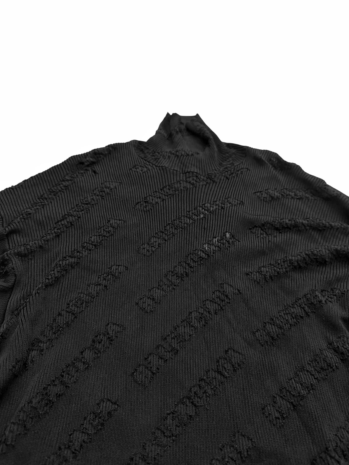 Mesh Distressed Logo Viscose Turtleneck Sweater