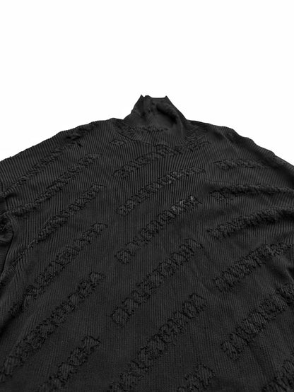 Mesh Distressed Logo Viscose Turtleneck Sweater