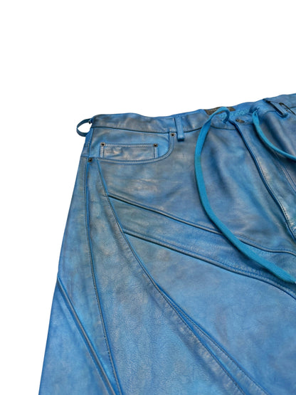 Mudshow Graffiti Baggy Blue Leather Biker Pants