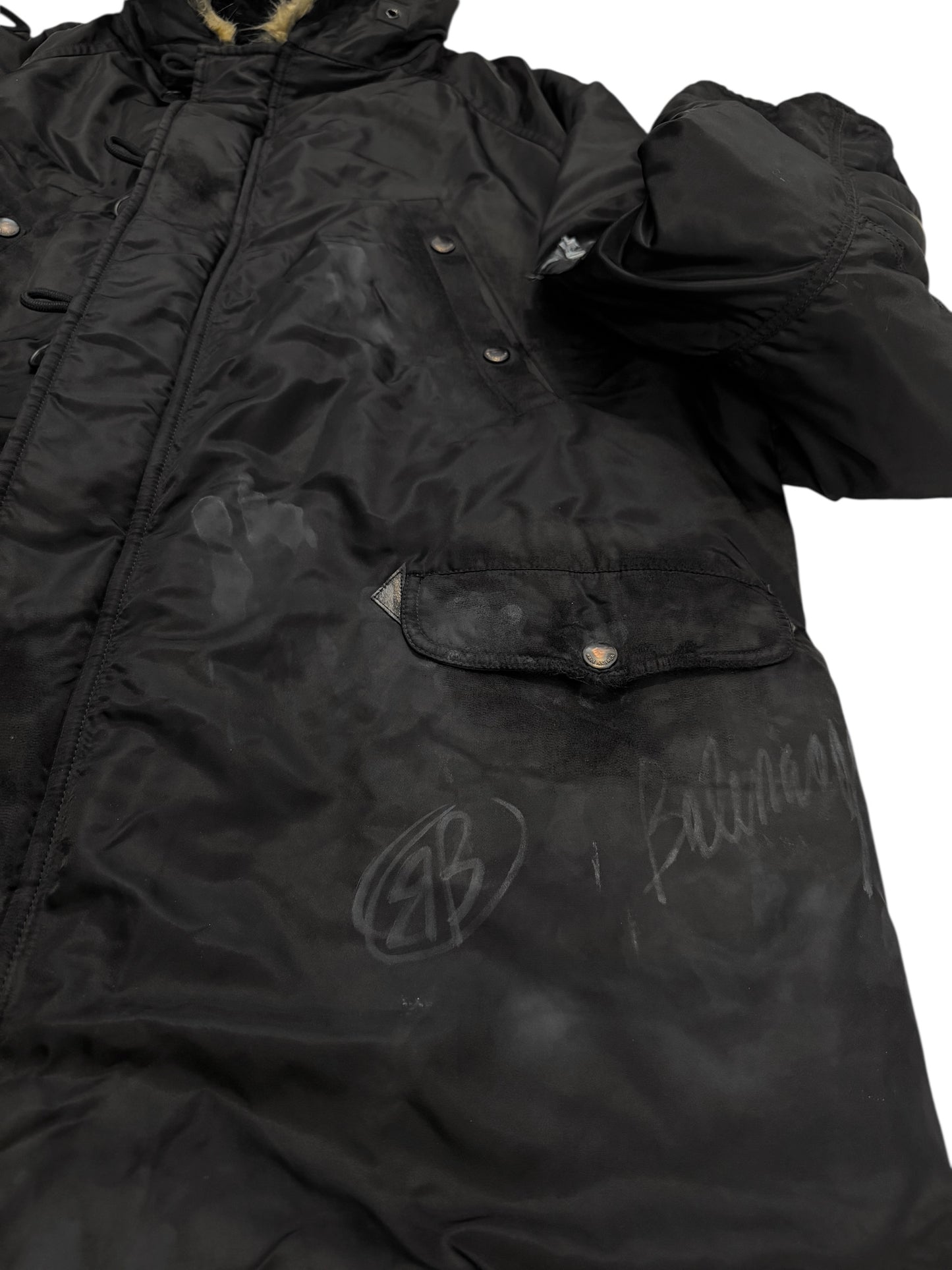 Graffiti Distressed Mud Fur Hood Parka