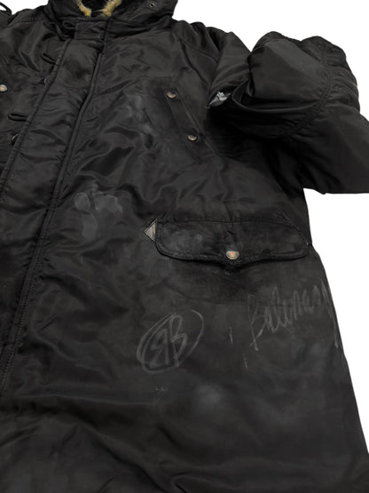 Graffiti Distressed Mud Fur Hood Parka