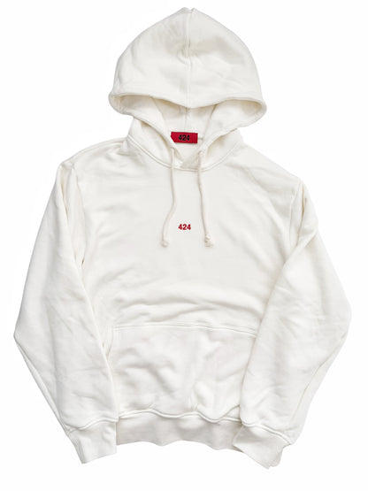 Embroidered Logo Pullover White Hoodie