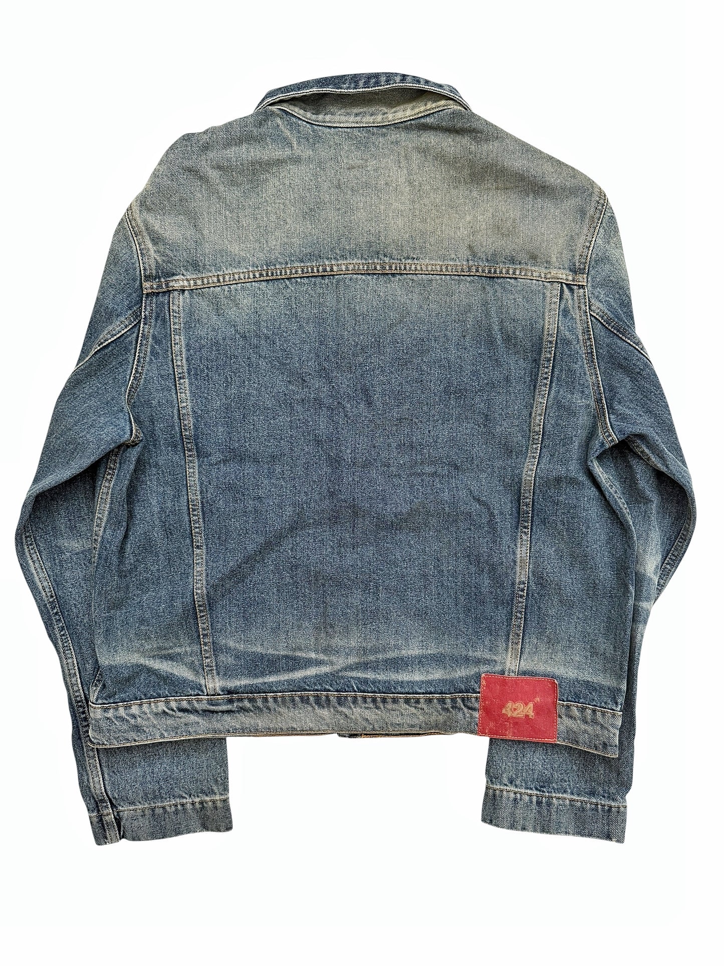 Sun Faded Denim Pleated Trucker Jacket