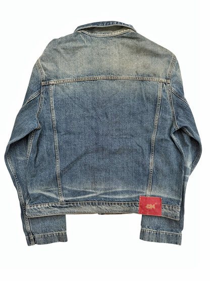 Sun Faded Denim Pleated Trucker Jacket