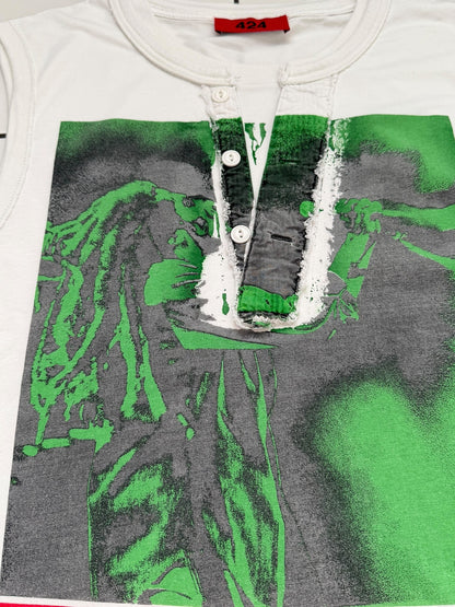 Green Graphic Bob Marley Layered Thermal Tank Tee