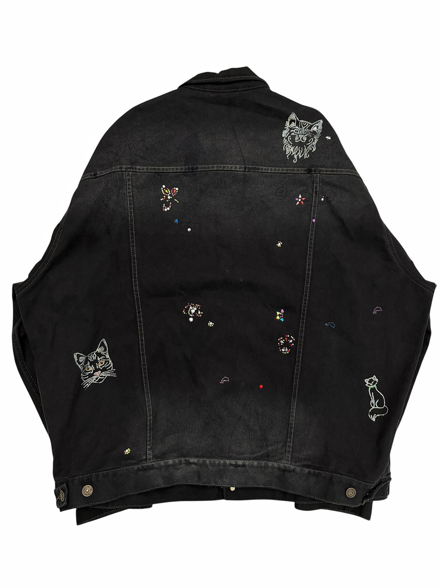 2022 Bedazzled Graffiti Doodle Distressed Denim Trucker Jacket