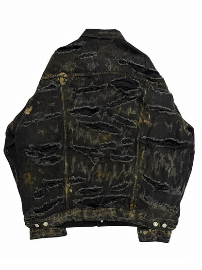 Mud Show Distressed Shredded Denim Trucker Jacket
