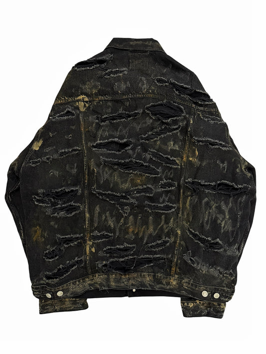 Mud Show Distressed Shredded Denim Trucker Jacket