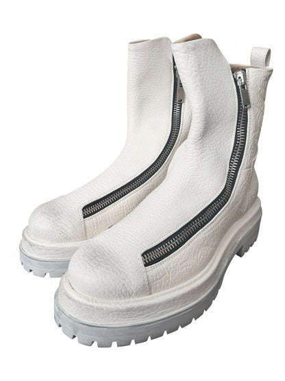 Double Zip White Leather Boots