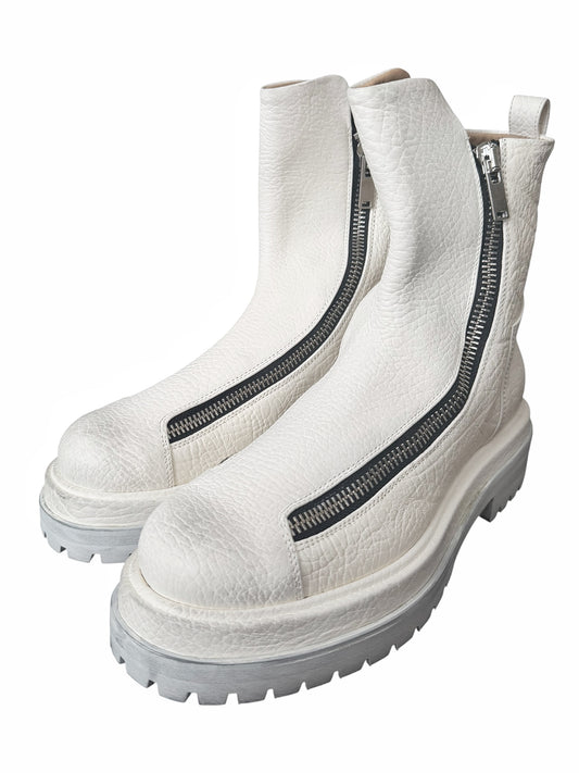 Double Zip White Leather Boots