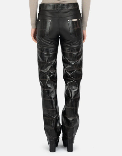 Hybrid Lambskin Leather Croc Embossed Trouser