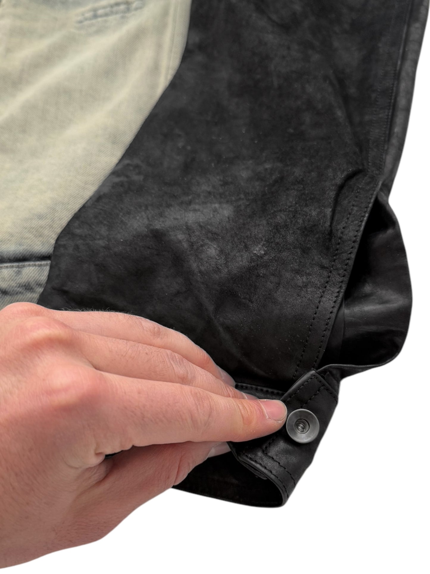 Crust Oiled Leather Stooge Trucker Denim Jacket