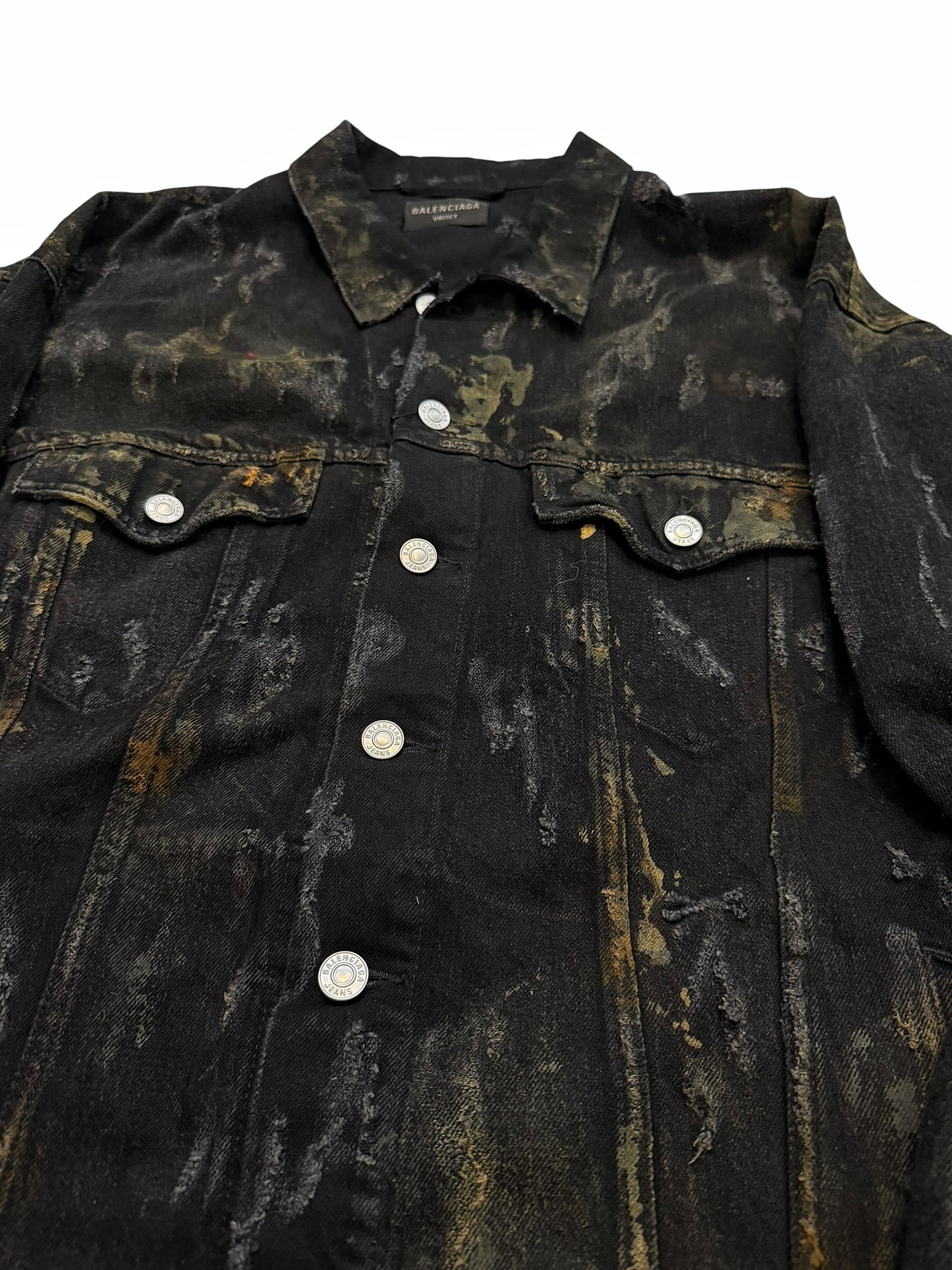 Mud Show Distressed Shredded Denim Trucker Jacket