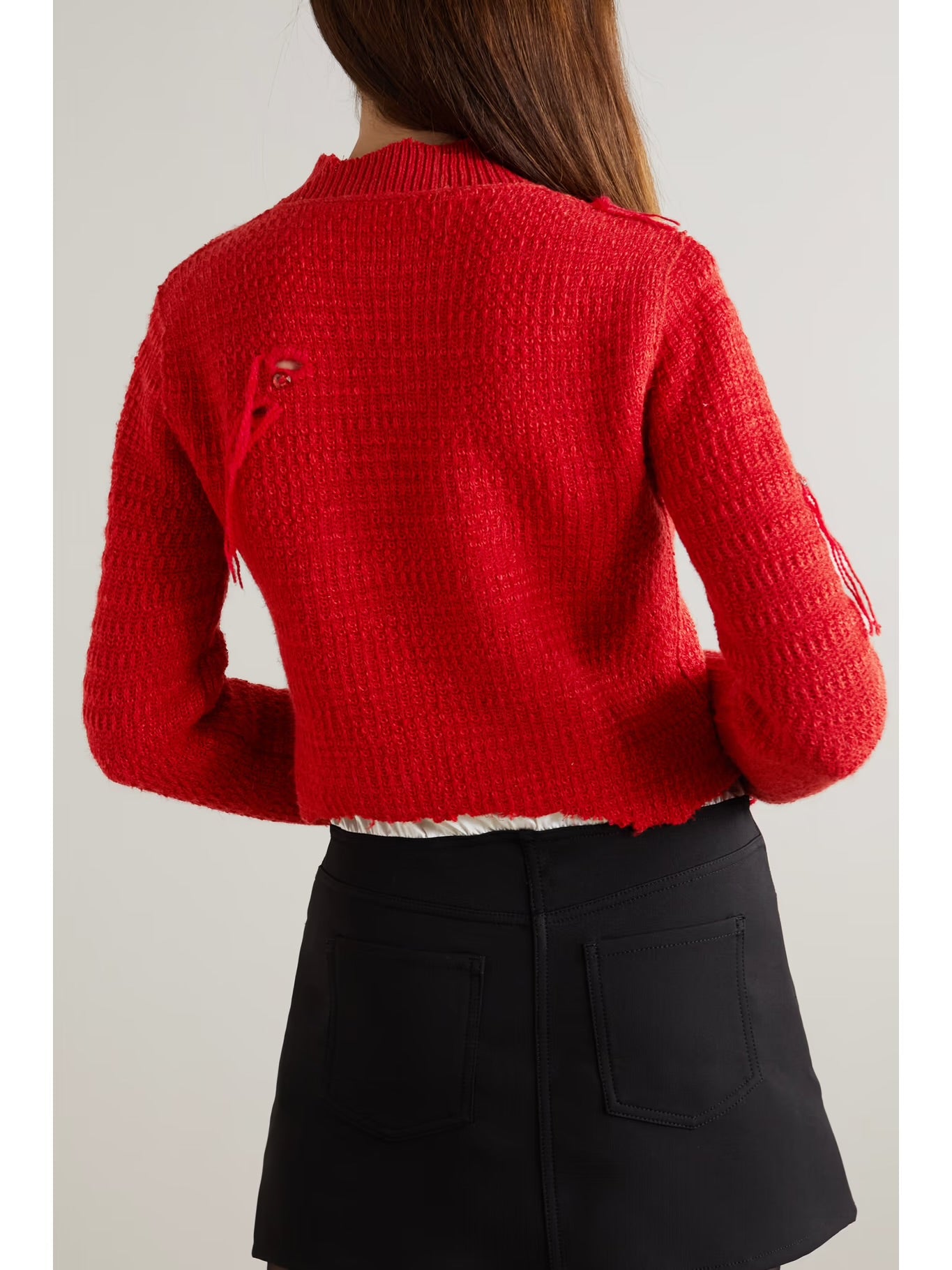 Deconstructed Cropped Distressed Red Knit Sweater