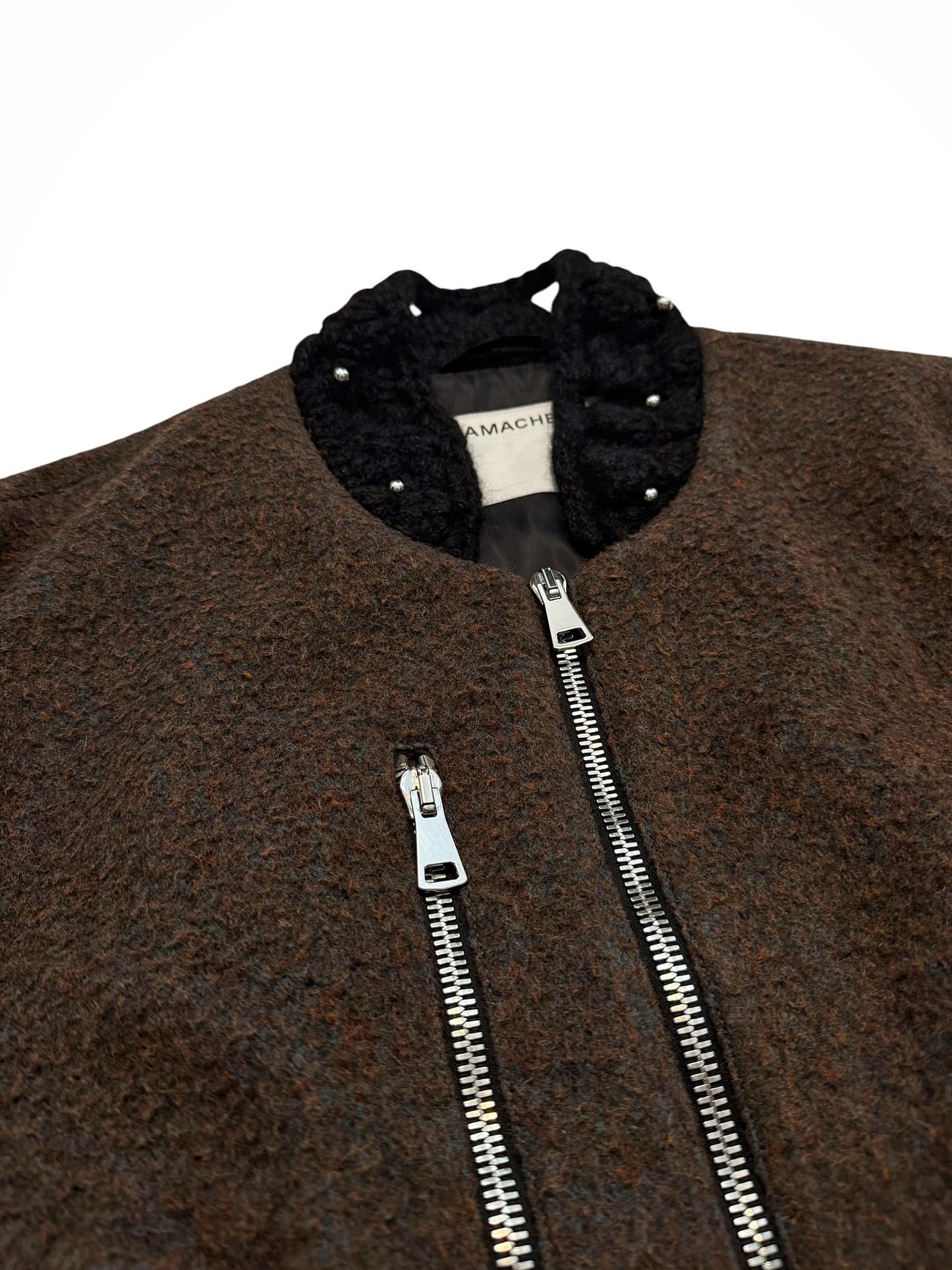 P Stone Wool Zipper Oversized Bomber Jacket