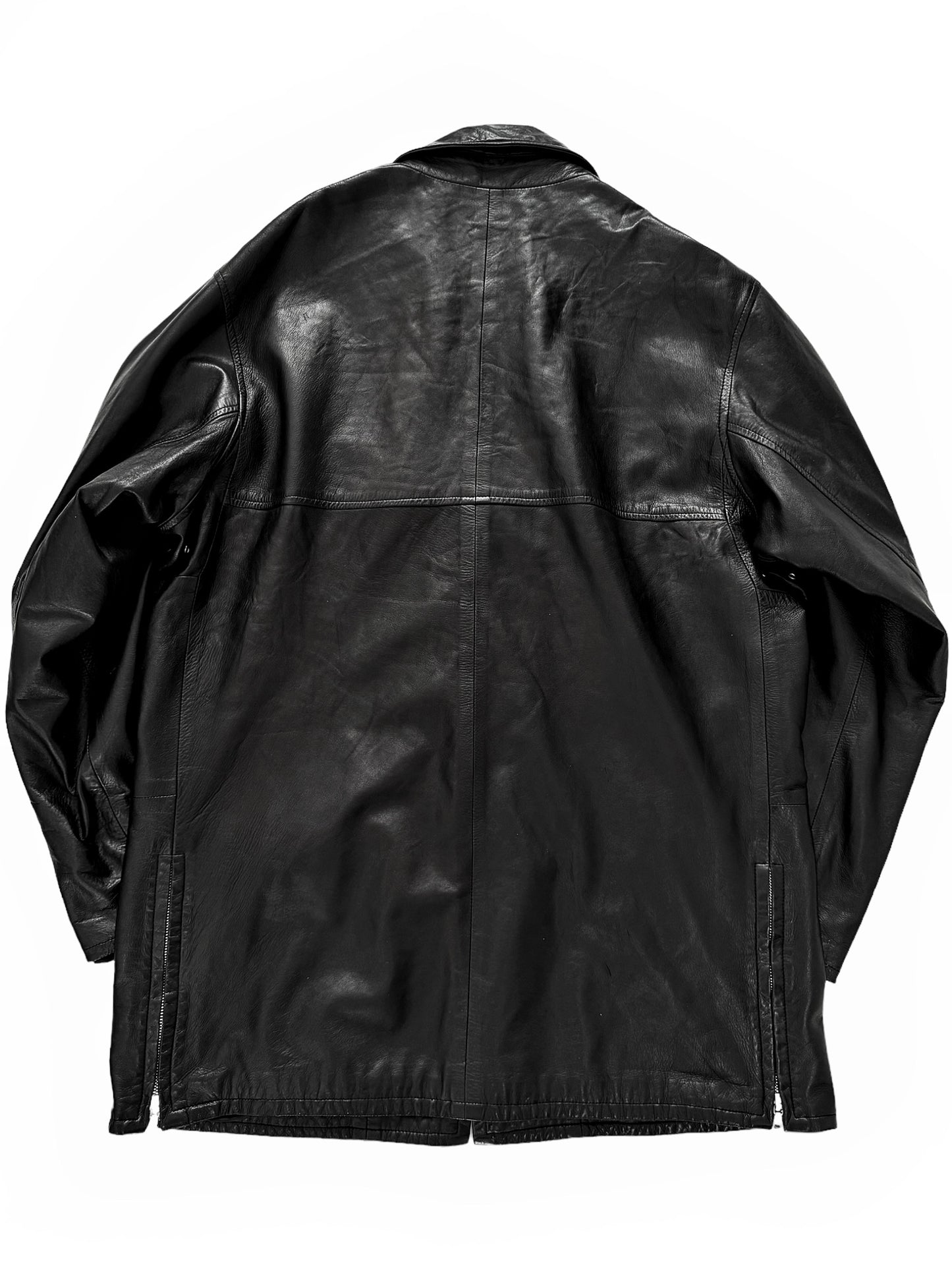 Long Chore Work Leather Zip Jacket