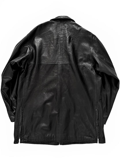 Long Chore Work Leather Zip Jacket