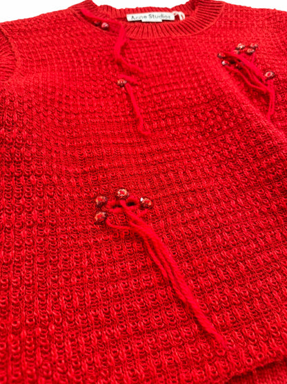 Deconstructed Cropped Distressed Red Knit Sweater