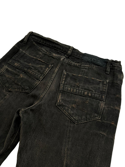 Distress Washed Twisted Flare Denim