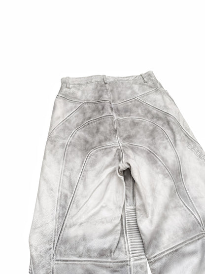 Mud Show White Leather Biker Pants